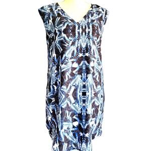 Sheath Tunic by Rieley Dress Size S Lined Blue Black Print Soft Spring Summer